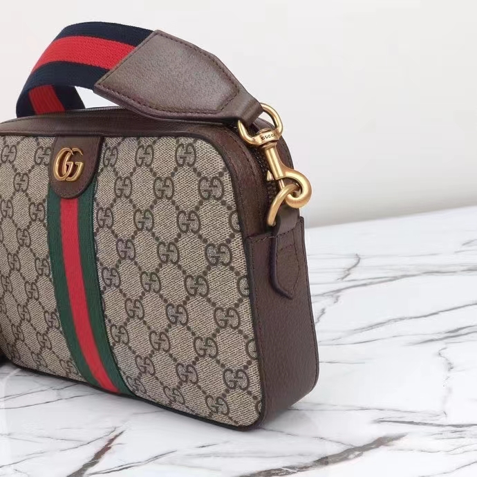 Gucci GG Unisex Ophidia GG Crossbody Bag Beige Ebony GG Supreme Canvas Double G