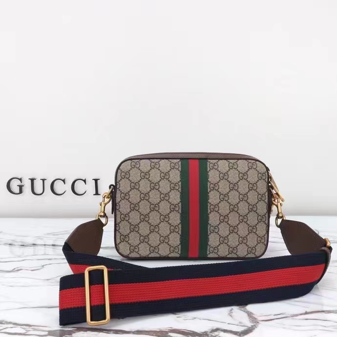 Gucci GG Unisex Ophidia GG Crossbody Bag Beige Ebony GG Supreme Canvas Double G