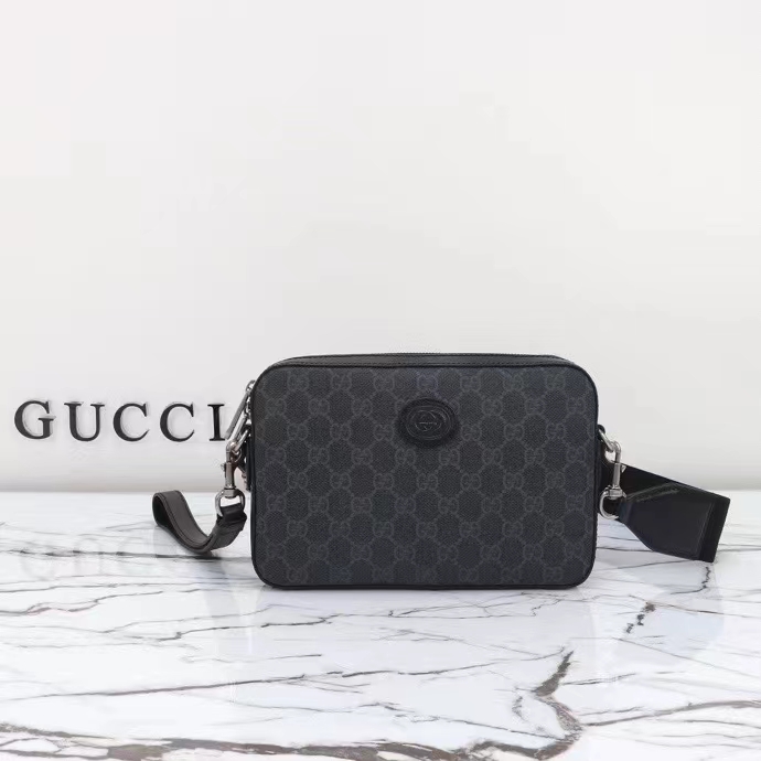 Gucci GG Unisex Ophidia GG Crossbody Bag Interlocking G Black GG Supreme Canvas Zip Closure