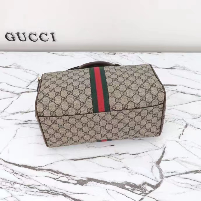 Gucci GG Unisex Ophidia GG Medium Top Handle Bag Beige Ebony GG Supreme Canvas Leather