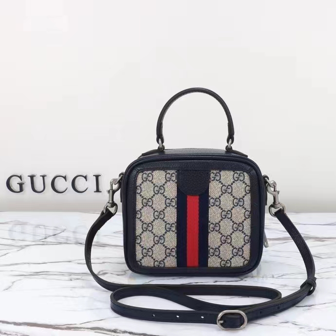 Gucci GG Unisex Ophidia GG Mini Top Handle Bag Beige Blue GG Supreme Canvas