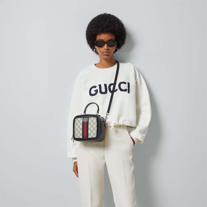 Gucci GG Unisex Ophidia GG Mini Top Handle Bag Beige Blue GG Supreme Canvas