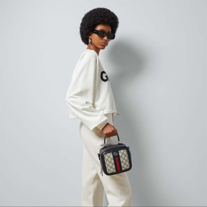 Gucci GG Unisex Ophidia GG Mini Top Handle Bag Beige Blue GG Supreme Canvas