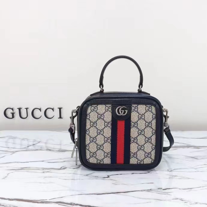 Gucci GG Unisex Ophidia GG Mini Top Handle Bag Beige Blue GG Supreme Canvas