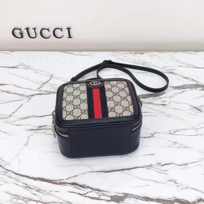 Gucci GG Unisex Ophidia GG Mini Top Handle Bag Beige Blue GG Supreme Canvas