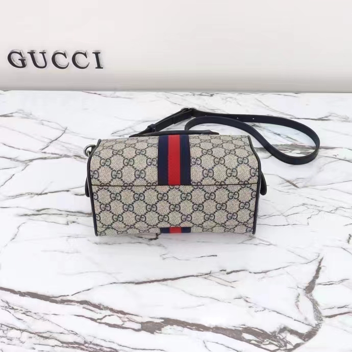 Gucci GG Unisex Ophidia GG Mini Top Handle Bag Beige Blue GG Supreme Canvas Leather