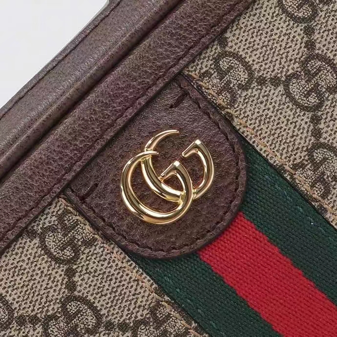 Gucci GG Unisex Ophidia GG Mini Top Handle Bag Beige Ebony GG Supreme Canvas