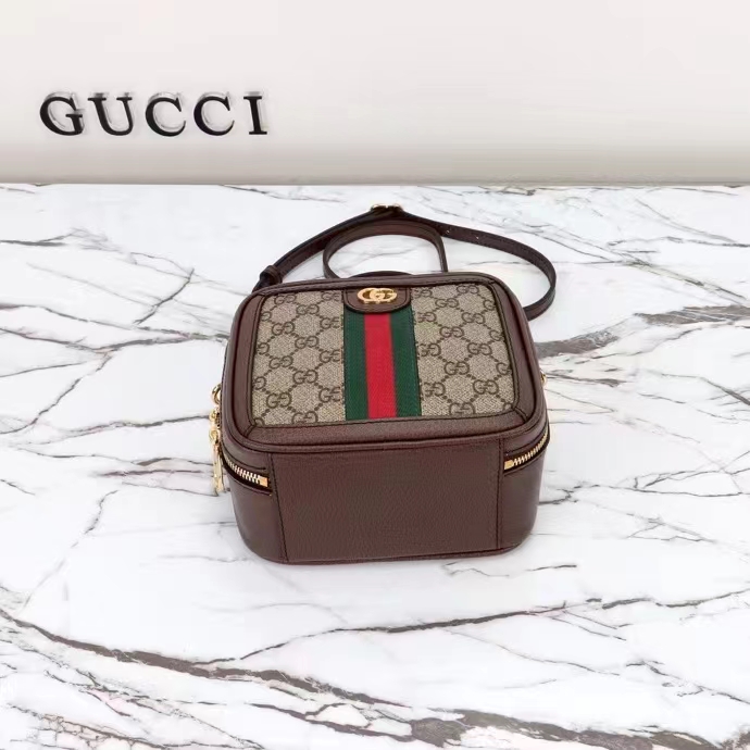 Gucci GG Unisex Ophidia GG Mini Top Handle Bag Beige Ebony GG Supreme Canvas