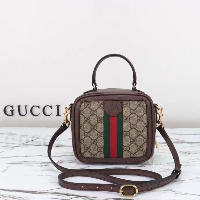 Gucci GG Unisex Ophidia GG Mini Top Handle Bag Beige Ebony GG Supreme Canvas