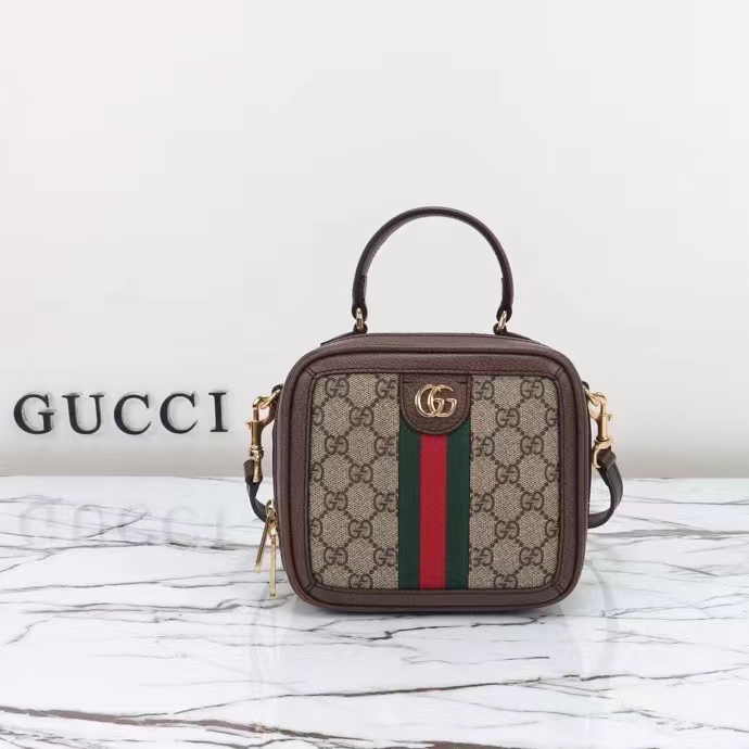Gucci GG Unisex Ophidia GG Mini Top Handle Bag Beige Ebony GG Supreme Canvas