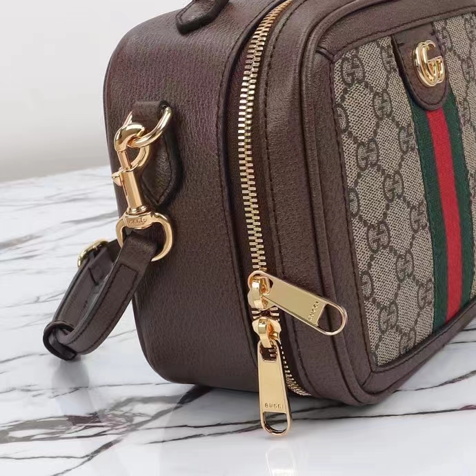 Gucci GG Unisex Ophidia GG Mini Top Handle Bag Beige Ebony GG Supreme Canvas