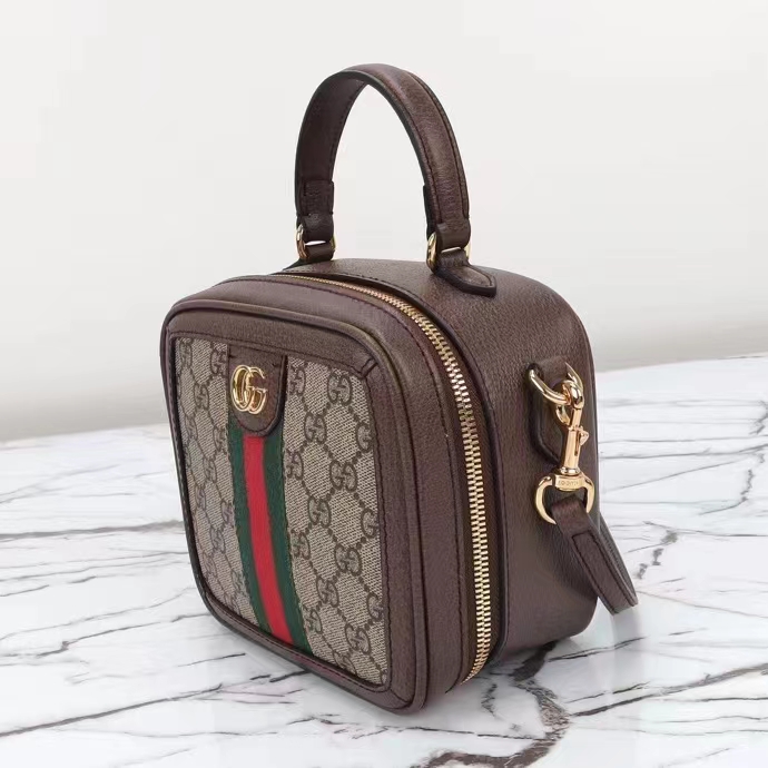 Gucci GG Unisex Ophidia GG Mini Top Handle Bag Beige Ebony GG Supreme Canvas