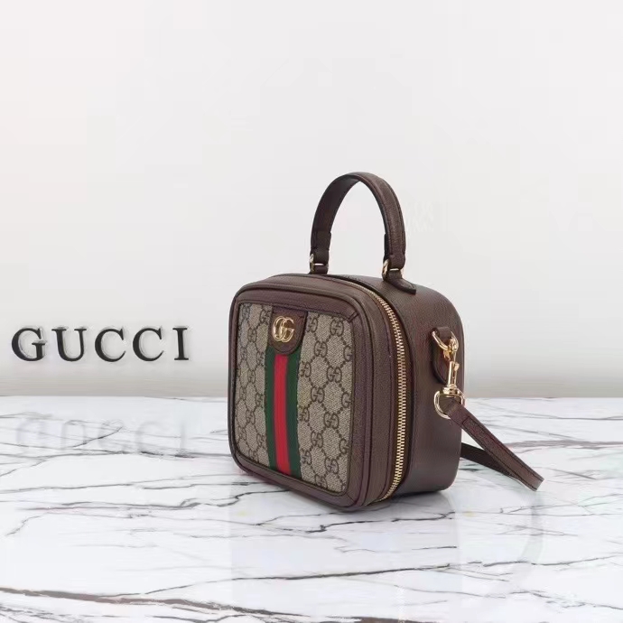 Gucci GG Unisex Ophidia GG Mini Top Handle Bag Beige Ebony GG Supreme Canvas