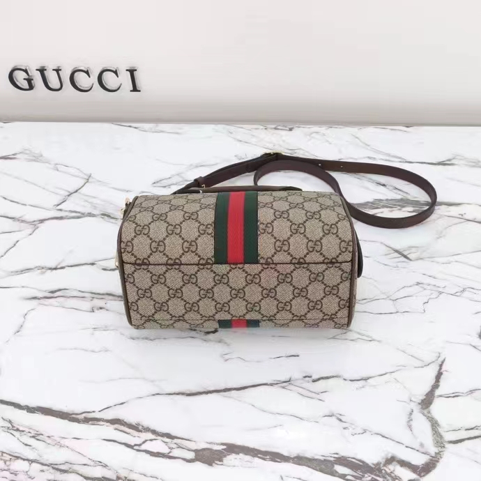 Gucci GG Unisex Ophidia GG Mini Top Handle Bag Beige Ebony GG Supreme Canvas Brown Leather