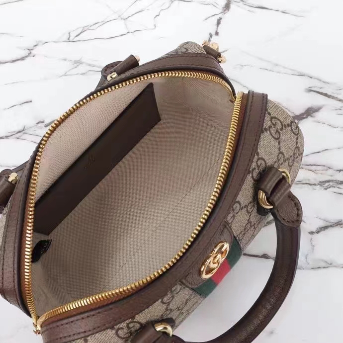 Gucci GG Unisex Ophidia GG Mini Top Handle Bag Beige Ebony GG Supreme Canvas Brown Leather