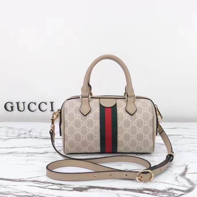 Gucci GG Unisex Ophidia GG Mini Top Handle Bag Beige White GG Supreme Canvas
