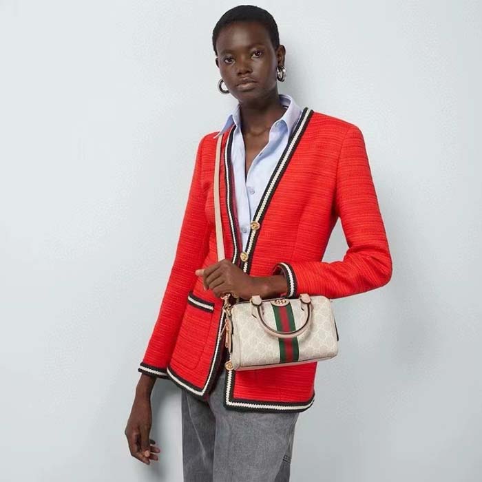 Gucci GG Unisex Ophidia GG Mini Top Handle Bag Beige White GG Supreme Canvas
