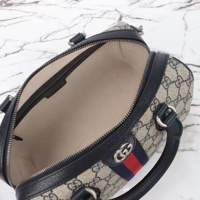 Gucci GG Unisex Ophidia GG Small Top Handle Bag Beige Blue GG Supreme Canvas Leather