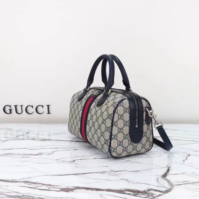 Gucci GG Unisex Ophidia GG Small Top Handle Bag Beige Blue GG Supreme Canvas Leather