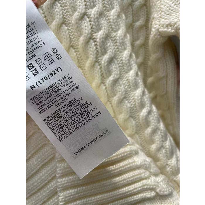 Gucci GG Men Cable Knit Wool Cashmere Sweater Ivory Blue Red Web Turtleneck Long Sleeves