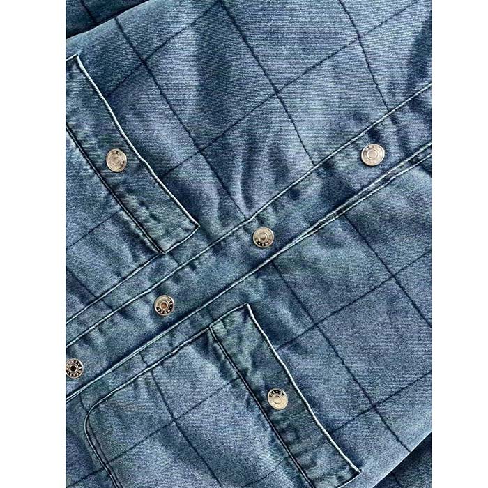 Gucci Men GG Reversible Denim Jacket Camel Ebony GG Canvas Reversible Collarless Dropped Shoulder