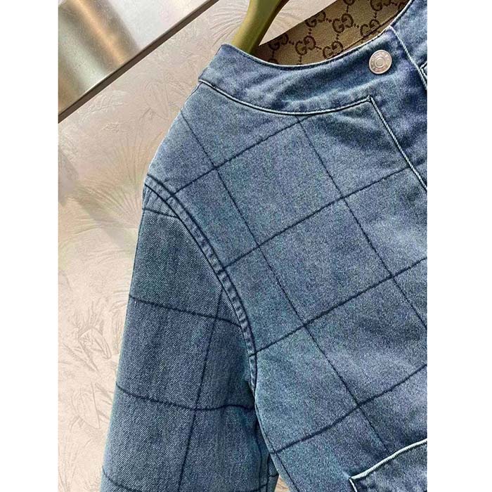 Gucci Men GG Reversible Denim Jacket Camel Ebony GG Canvas Reversible Collarless Dropped Shoulder