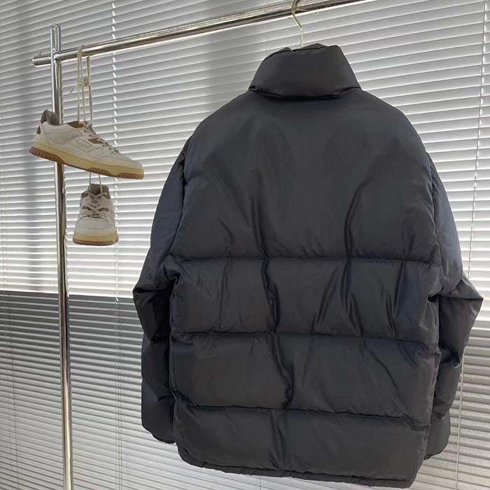 Gucci Men GG Water Repellant Down Jacket Black Water Nylon Satin Zip Front Zip Pockets
