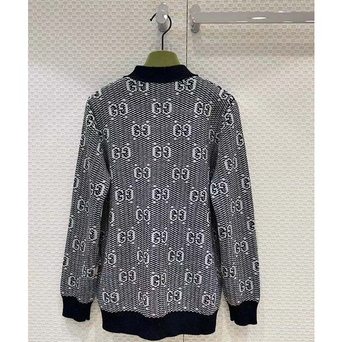 Gucci Men GG Wool Jacquard Cardigan Grey V-Neck Long Sleeves Front Pockets