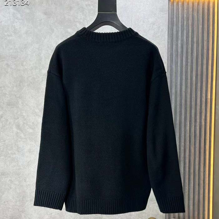 Gucci Men GG Wool Sweater Gucci Intarsia Blue Ivory Knit Crewneck Long Sleeves