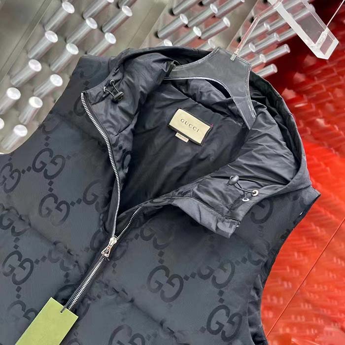 Gucci Men Jumbo GG Canvas Vest Padding Front Pockets Zip Closure Hood Zip Pocket