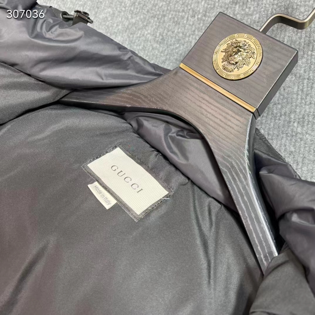 Gucci Men Nylon Down Jacket GG Inserts Feather Padding Lined High Neck Velcro Cuffs