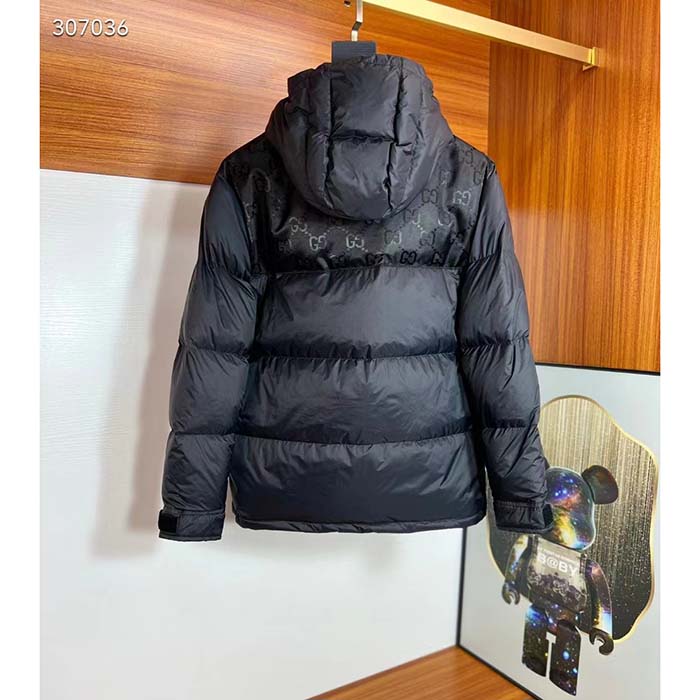 Gucci Men Nylon Down Jacket GG Inserts Feather Padding Lined High Neck Velcro Cuffs