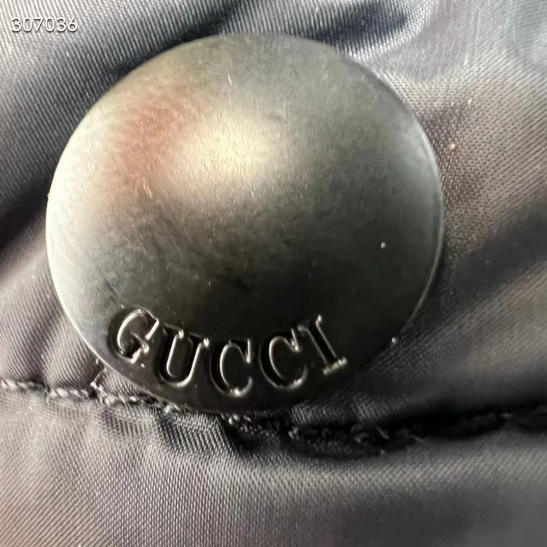 Gucci Men Nylon Down Jacket GG Inserts Feather Padding Lined High Neck Velcro Cuffs
