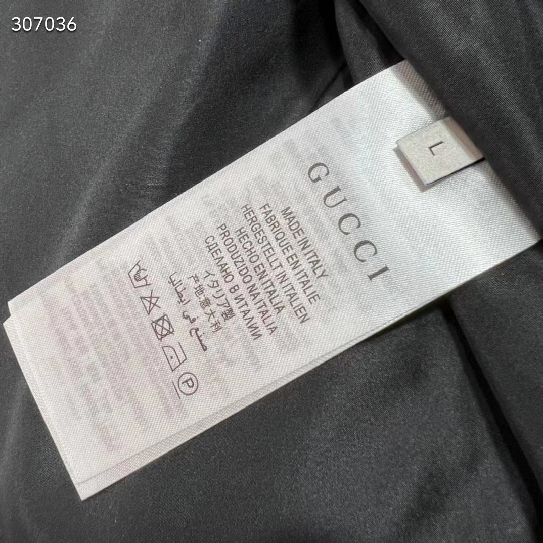 Gucci Men Nylon Down Jacket GG Inserts Feather Padding Lined High Neck Velcro Cuffs