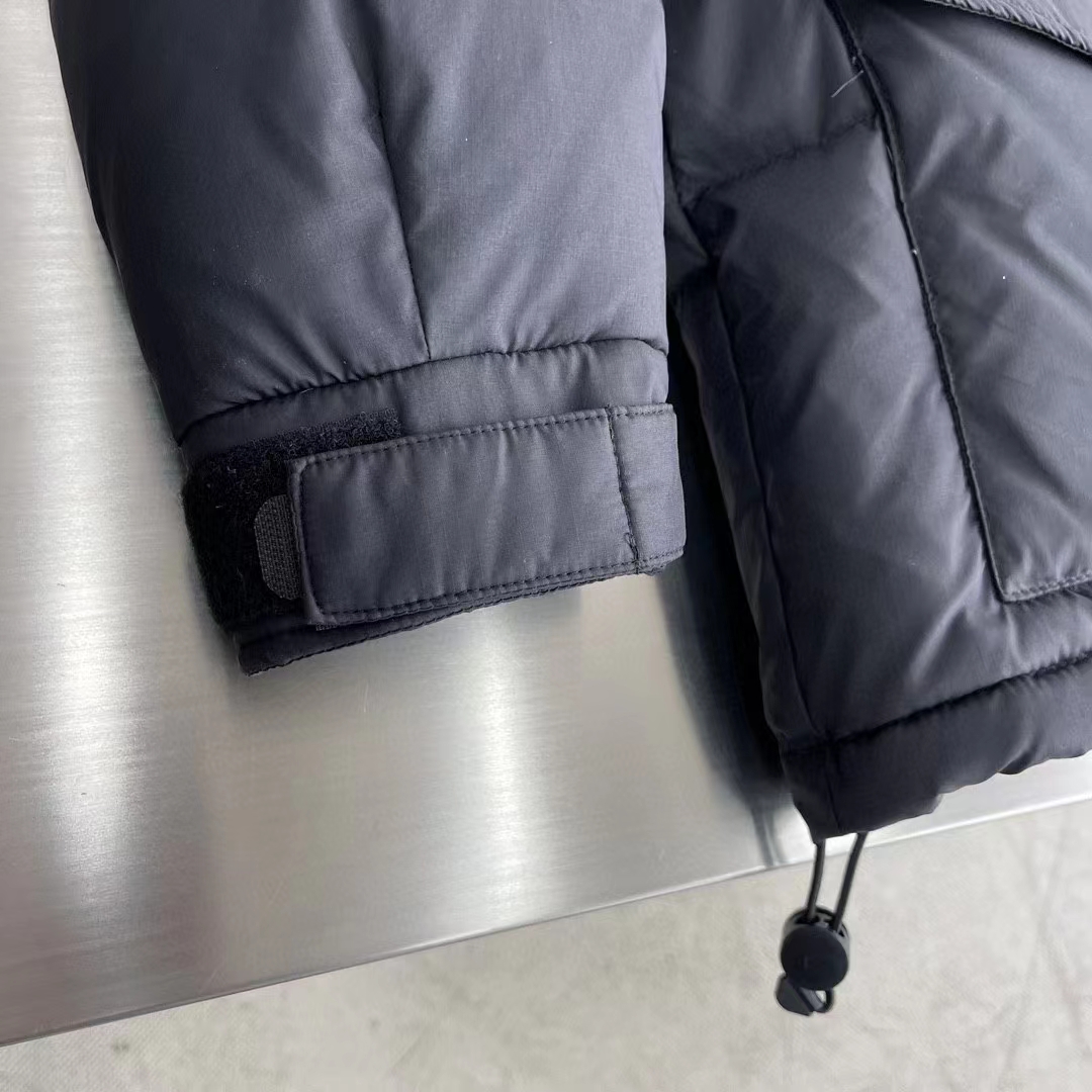 Gucci Men Nylon Down Jacket GG Iserts Black Canvas High Neck Velcro Cuffs Zip Closure