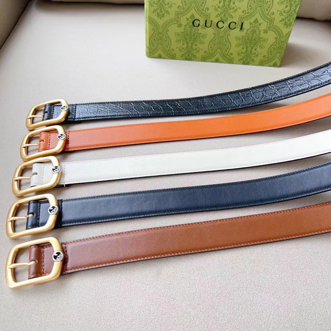 Gucci Unisex GG Belt Rectangular Buckle Black Leather Antique Brass Hardware 3 CM Width