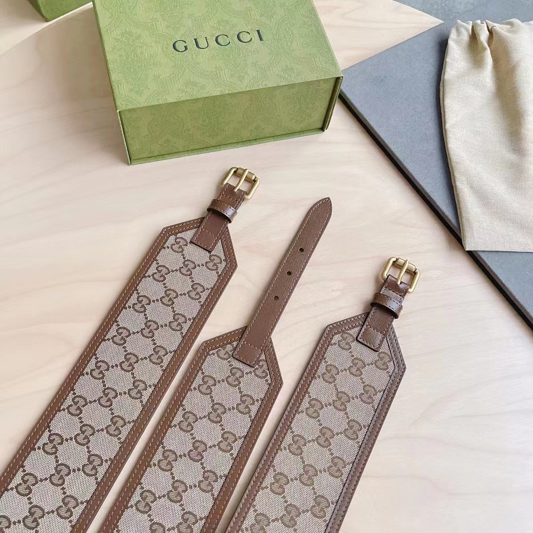 Gucci Unisex GG Marmont Wide Belt Beige Ebony GG Supreme Canvas Double G