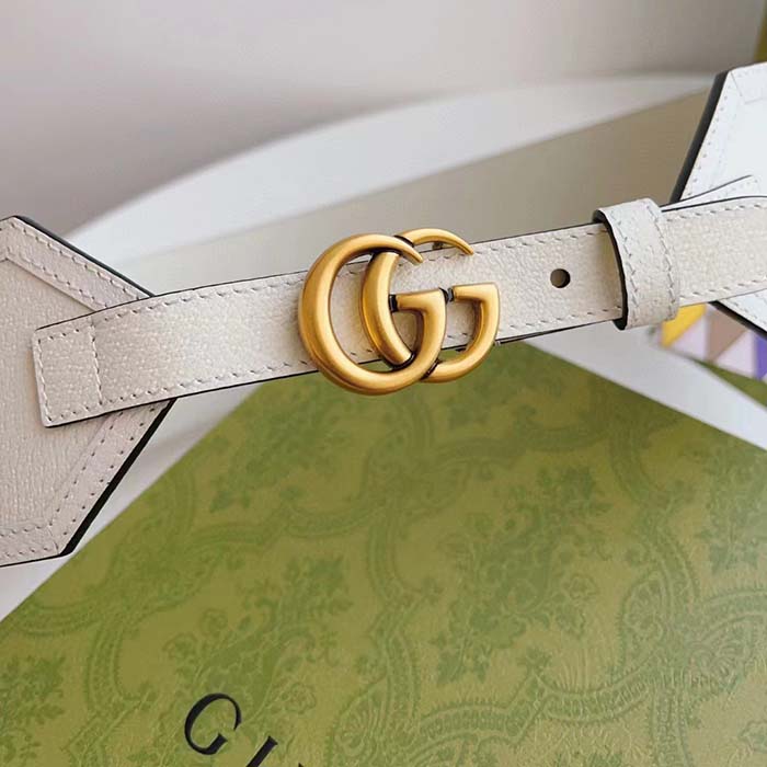 Gucci Unisex GG Marmont Wide Belt White Leather Double G 6.9 CM Width