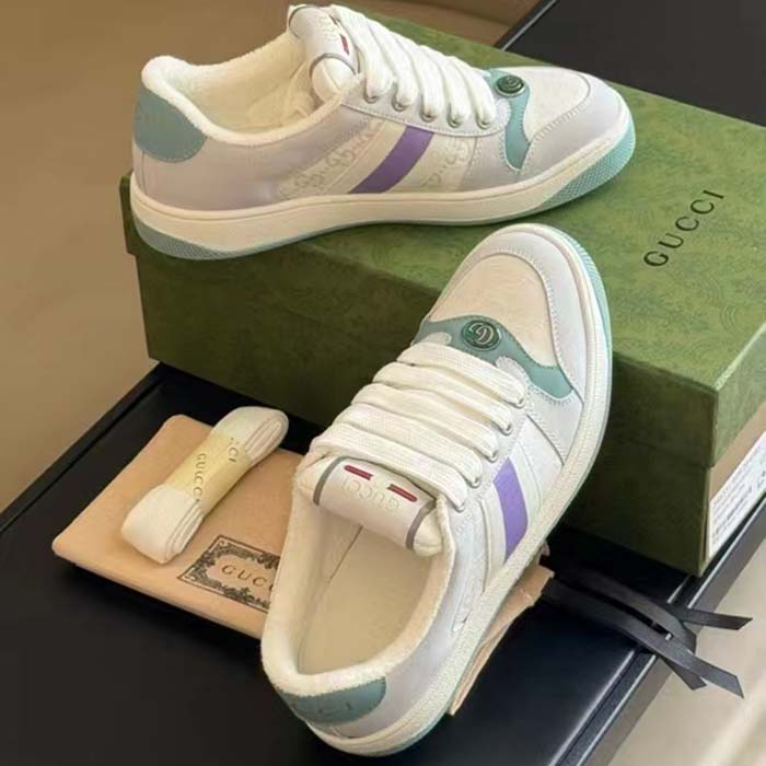 Gucci Unisex GG Screener Sneaker Light Blue White Canvas Bi-Color Rubber Sole