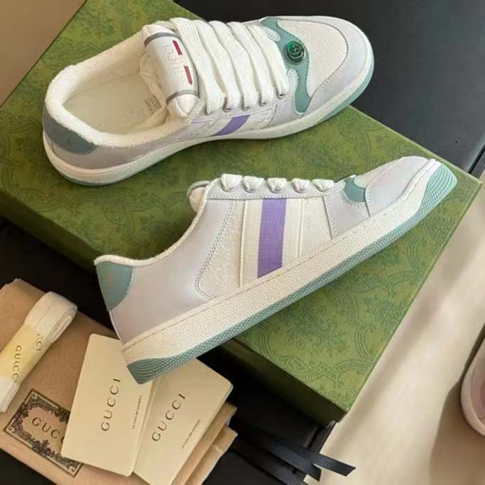 Gucci Unisex GG Screener Sneaker Light Blue White Canvas Bi-Color Rubber Sole