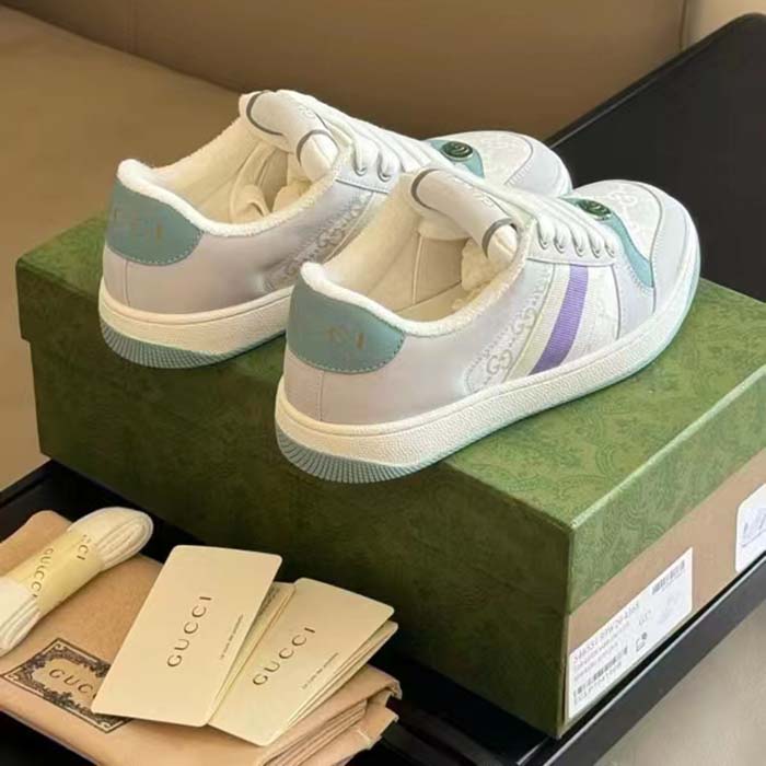 Gucci Unisex GG Screener Sneaker Light Blue White Canvas Bi-Color Rubber Sole