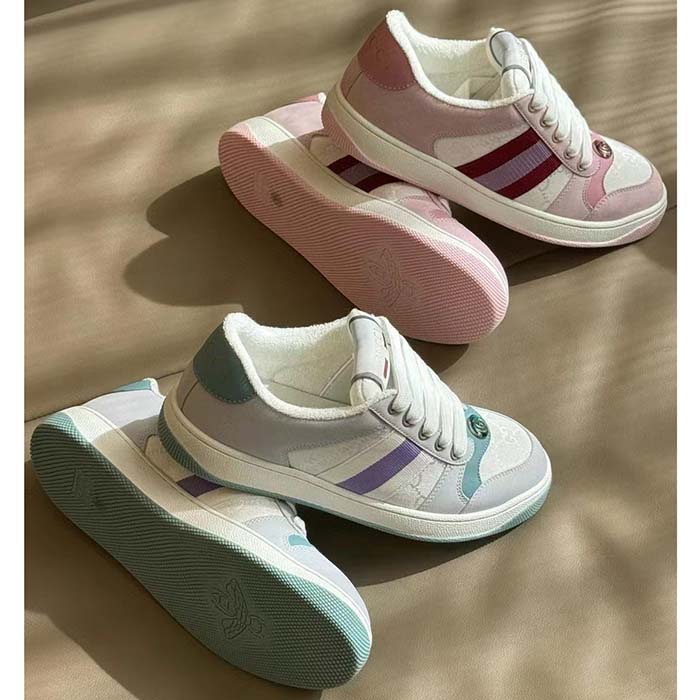 Gucci Unisex GG Screener Sneaker Light Blue White Canvas Bi-Color Rubber Sole