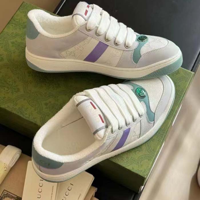 Gucci Unisex GG Screener Sneaker Light Blue White Canvas Bi-Color Rubber Sole