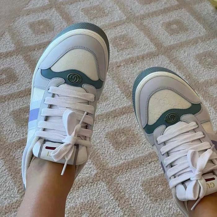 Gucci Unisex GG Screener Sneaker Light Blue White Canvas Bi-Color Rubber Sole
