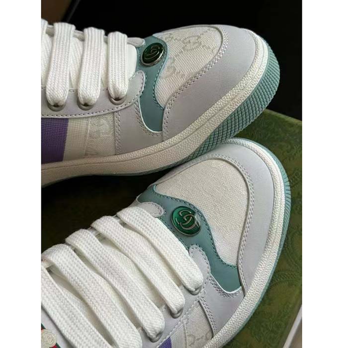 Gucci Unisex GG Screener Sneaker Light Blue White Canvas Bi-Color Rubber Sole