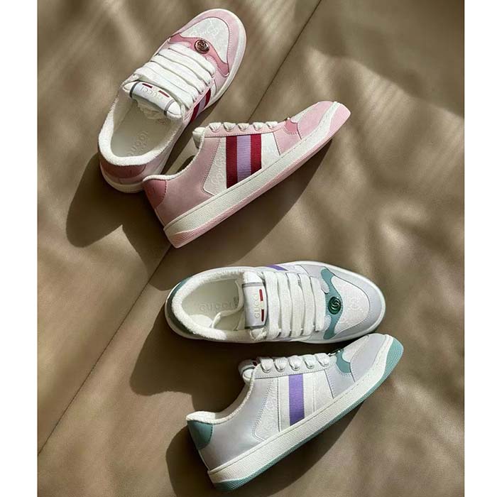 Gucci Unisex GG Screener Sneaker Light Blue White Canvas Bi-Color Rubber Sole
