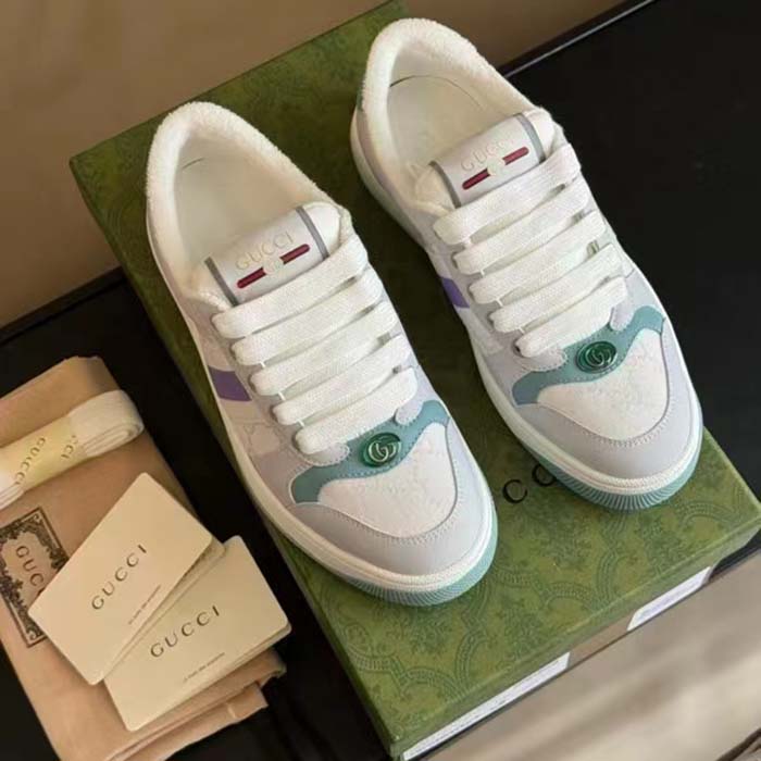 Gucci Unisex GG Screener Sneaker Light Blue White Canvas Bi-Color Rubber Sole