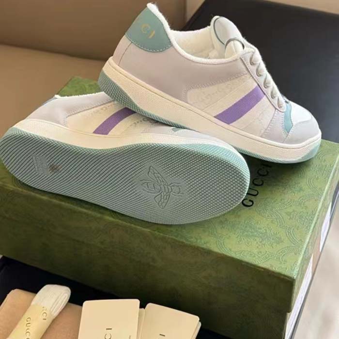 Gucci Unisex GG Screener Sneaker Light Blue White Canvas Bi-Color Rubber Sole