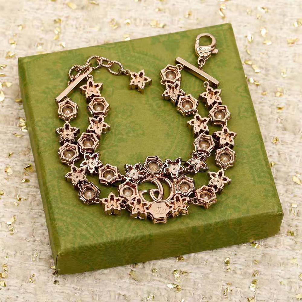 Gucci Women Double G Crystal Flowers Bracelet