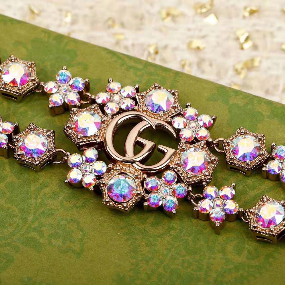 Gucci Women Double G Crystal Flowers Bracelet